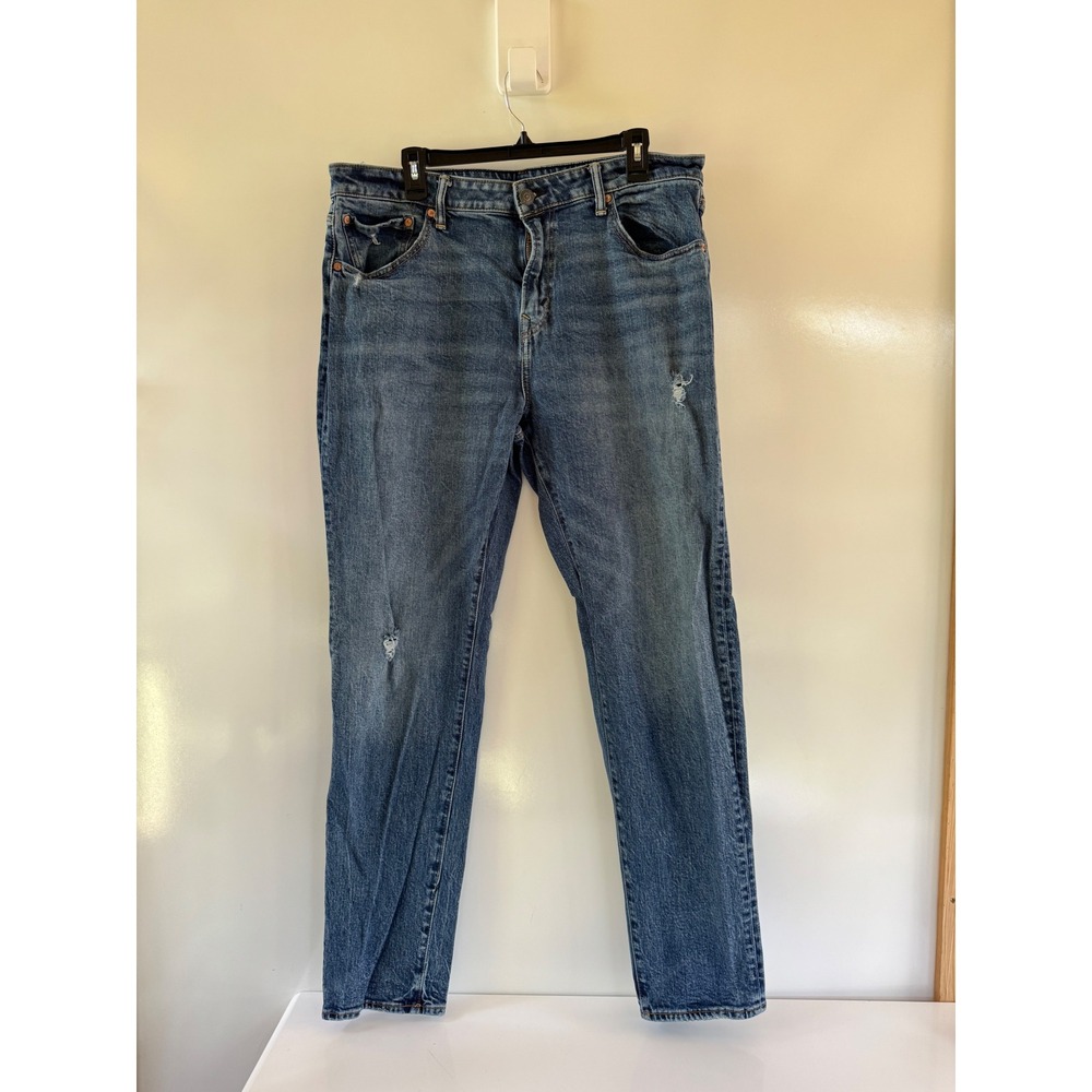 American Eagle Easyflex Mens Jeans 36x34 Medium Wash Straight Leg Distressed